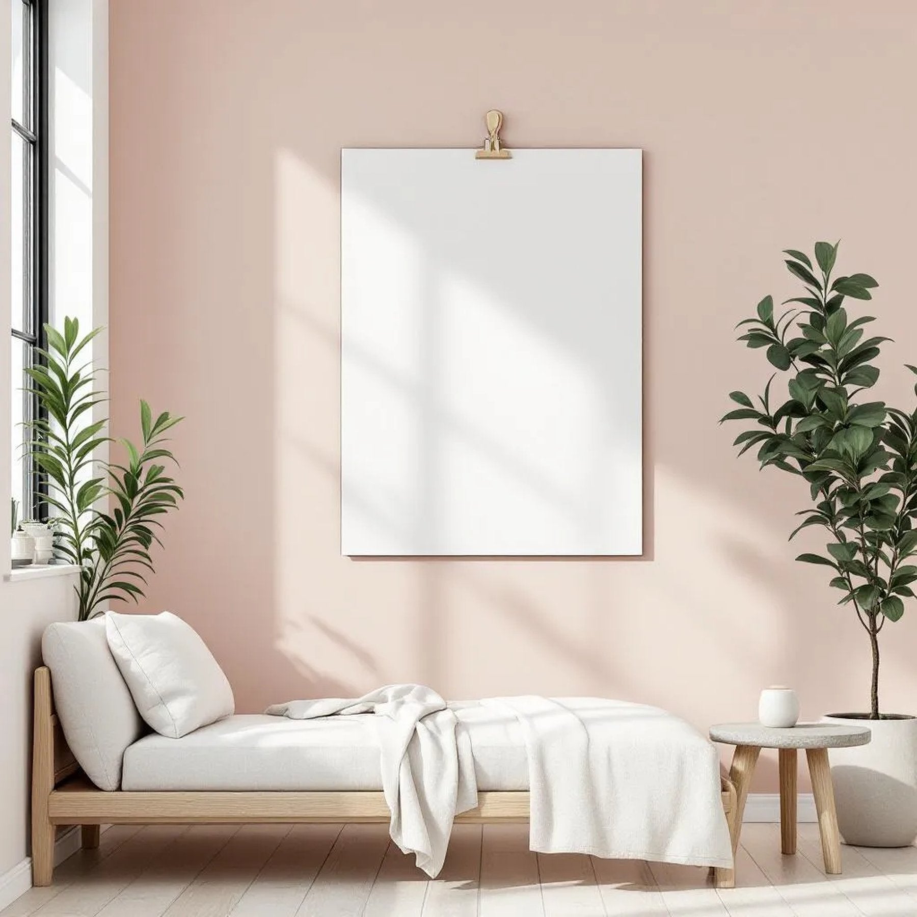 Minimalist White Professional Frame Mockup — Plain Square Frame Portrait 2:3 — Perspective View — #03345 | MockupBulk