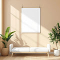 Minimalist White Editorial Room Mockup — Plain Square Frame Portrait 2:3 — Perspective View — #03346 | MockupBulk