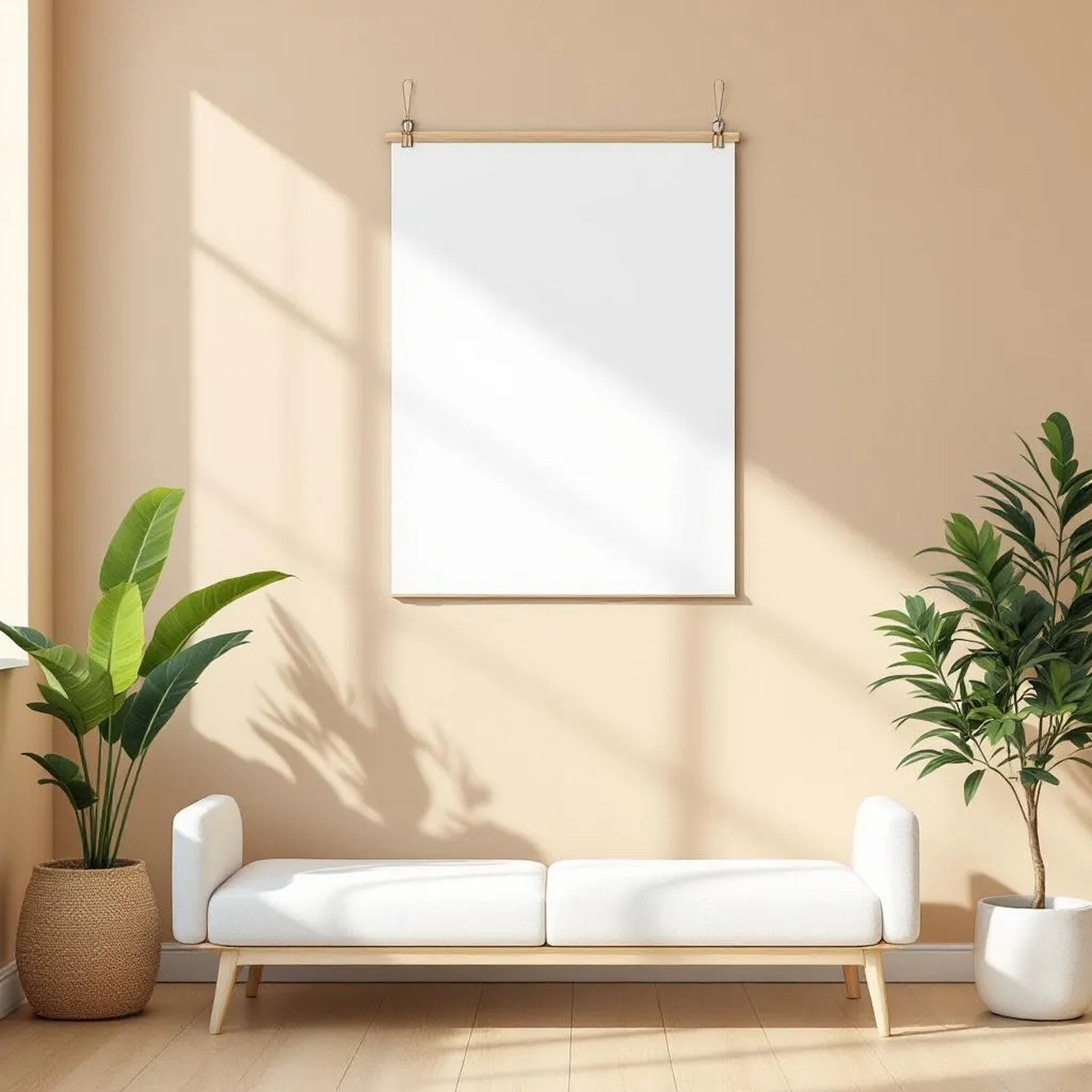 Minimalist White Editorial Room Mockup — Plain Square Frame Portrait 2:3 — Perspective View — #03346 | MockupBulk