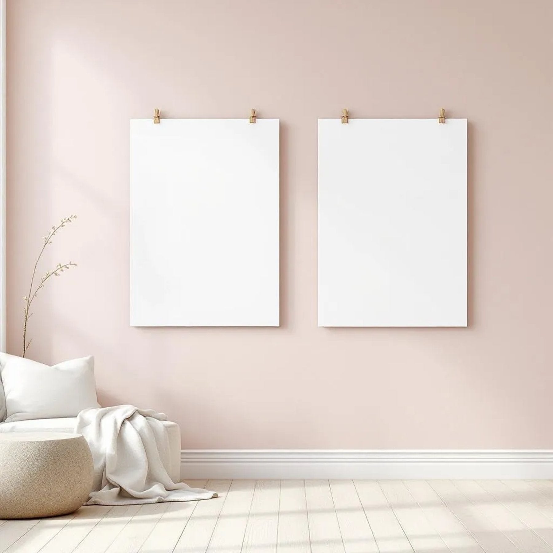 Minimalist White Editorial Room Mockup — Plain Square Frame Square 1:1 — Perspective View — #03348 | MockupBulk