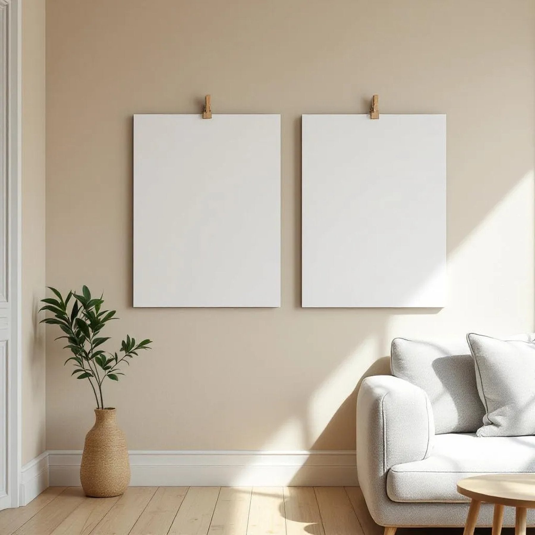 Scandinavian Premium Interior Mockup — Plain Square Frame Landscape 3:4 — Perspective View — #03247 | MockupBulk