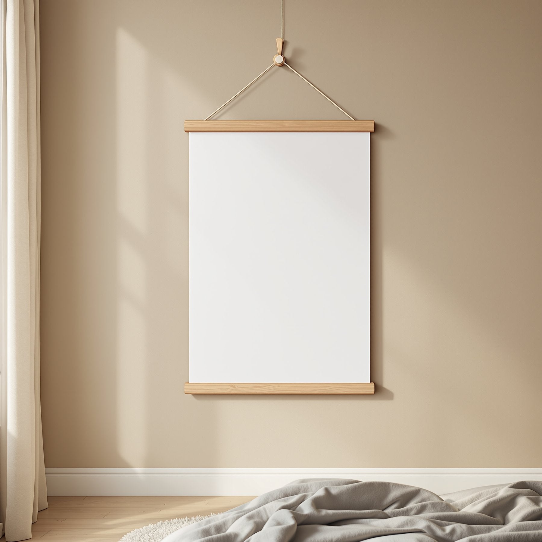 White Bedroom A3 Poster Hanger Mockup, Blank Template #00377 | bulkmockup A3 Template | JPG Instant Download | For Etsy POD | MockupBulk