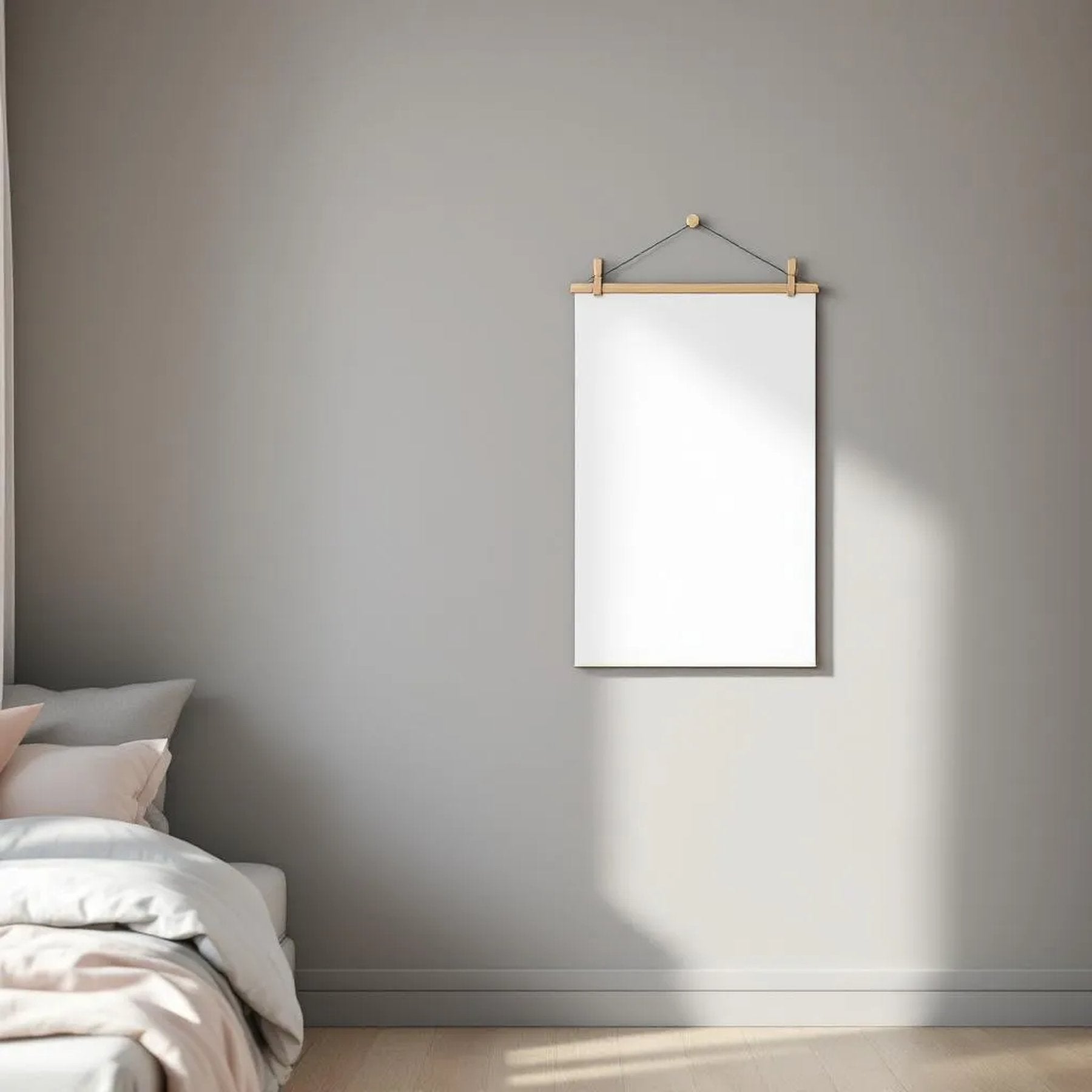 White Bedroom Room Scene Mockup — Plain Square Frame Portrait 2:3 — Perspective View — #03294 | MockupBulk