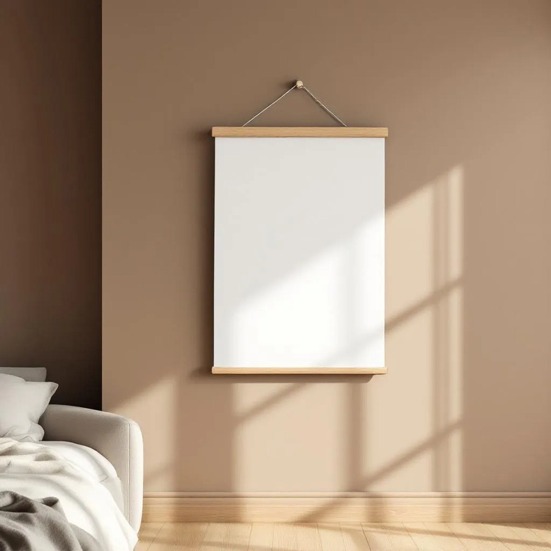 White Bedroom Frame Display Mockup — Plain Square Frame Landscape 11x14 — Perspective View — #03295 | MockupBulk