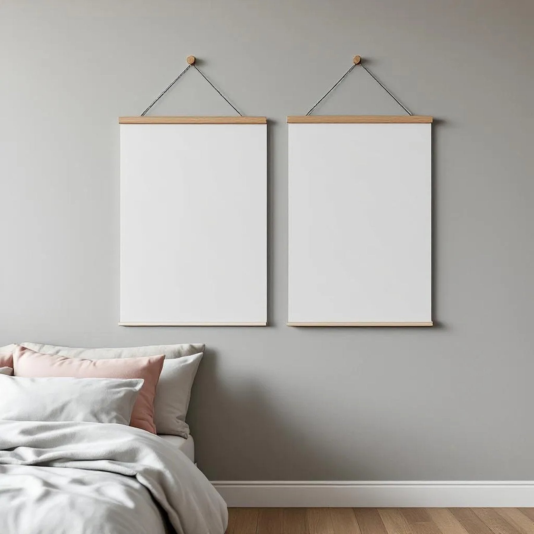 White Bedroom Lifestyle Frame Mockup — Plain Square Frame Portrait 2:3 — Perspective View — #03297 | MockupBulk