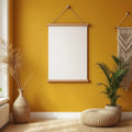 Boho Living Room Premium Interior Mockup — Plain Square Frame Portrait 2:3 — Perspective View — #03314 | MockupBulk