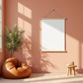 Boho Living Room High-Res Frame Mockup — Plain Square Frame Portrait 2:3 — Perspective View — #03315 | MockupBulk