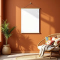 Boho Living Room High-Res Frame Mockup — Plain Square Frame Portrait 2:3 — Perspective View — #03316 | MockupBulk