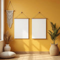 Boho Living Room Lifestyle Frame Mockup — Plain Square Frame Portrait 5:7 — Perspective View — #03317 | MockupBulk