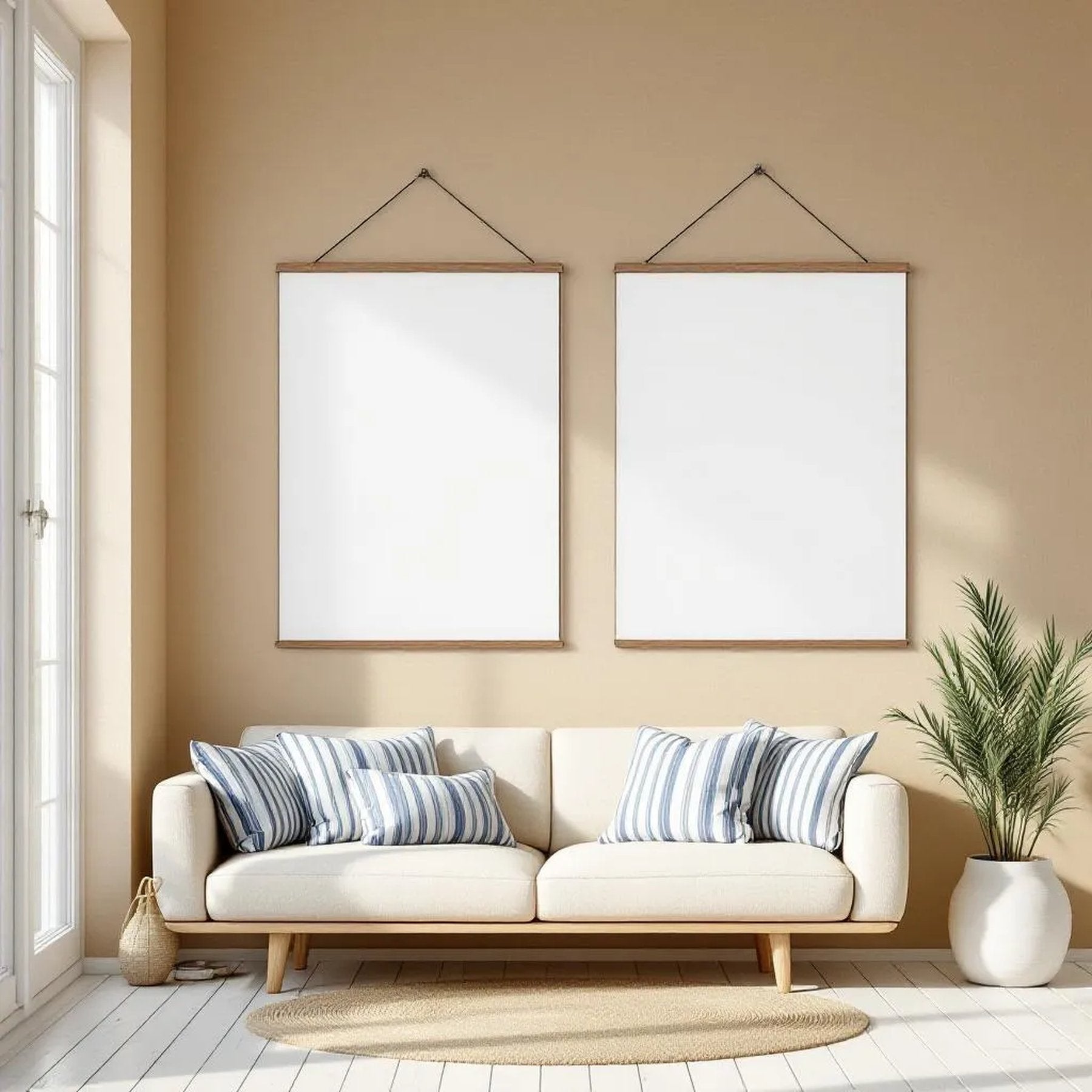 Coastal Styled Room Mockup — Plain Square Frame Landscape 3:4 — Perspective View — #03378 | MockupBulk