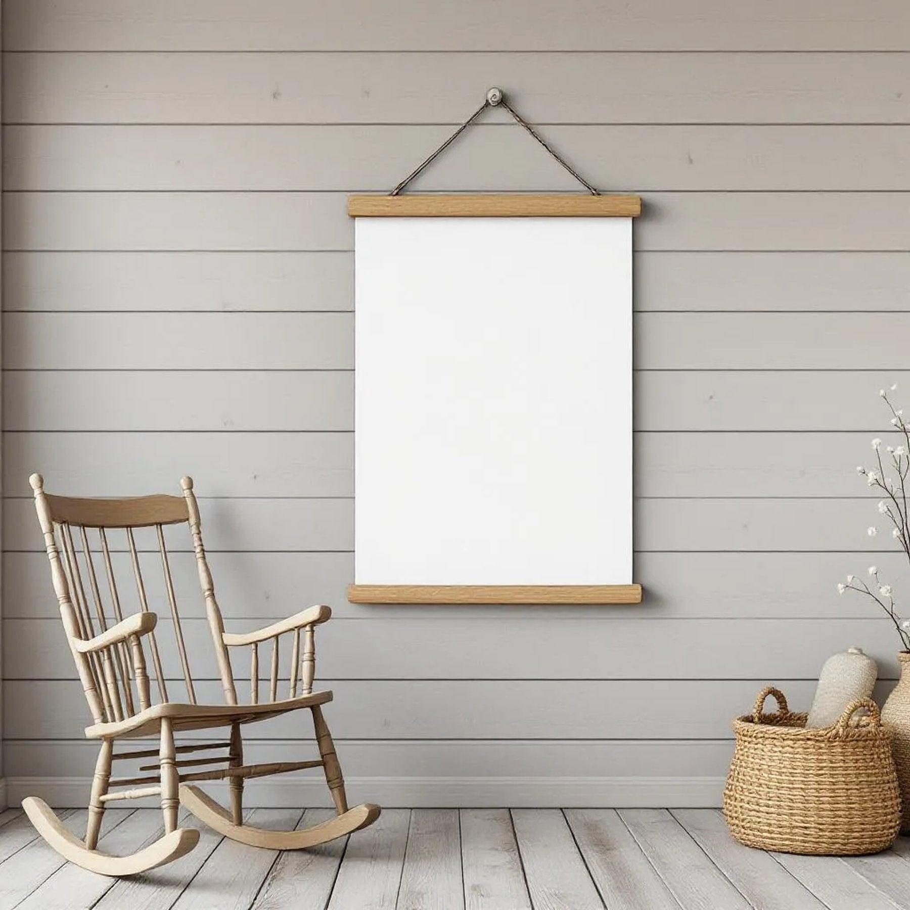 Farmhouse Styled Room Mockup — Plain Square Frame Landscape 3:4 — Perspective View — #03336 | MockupBulk