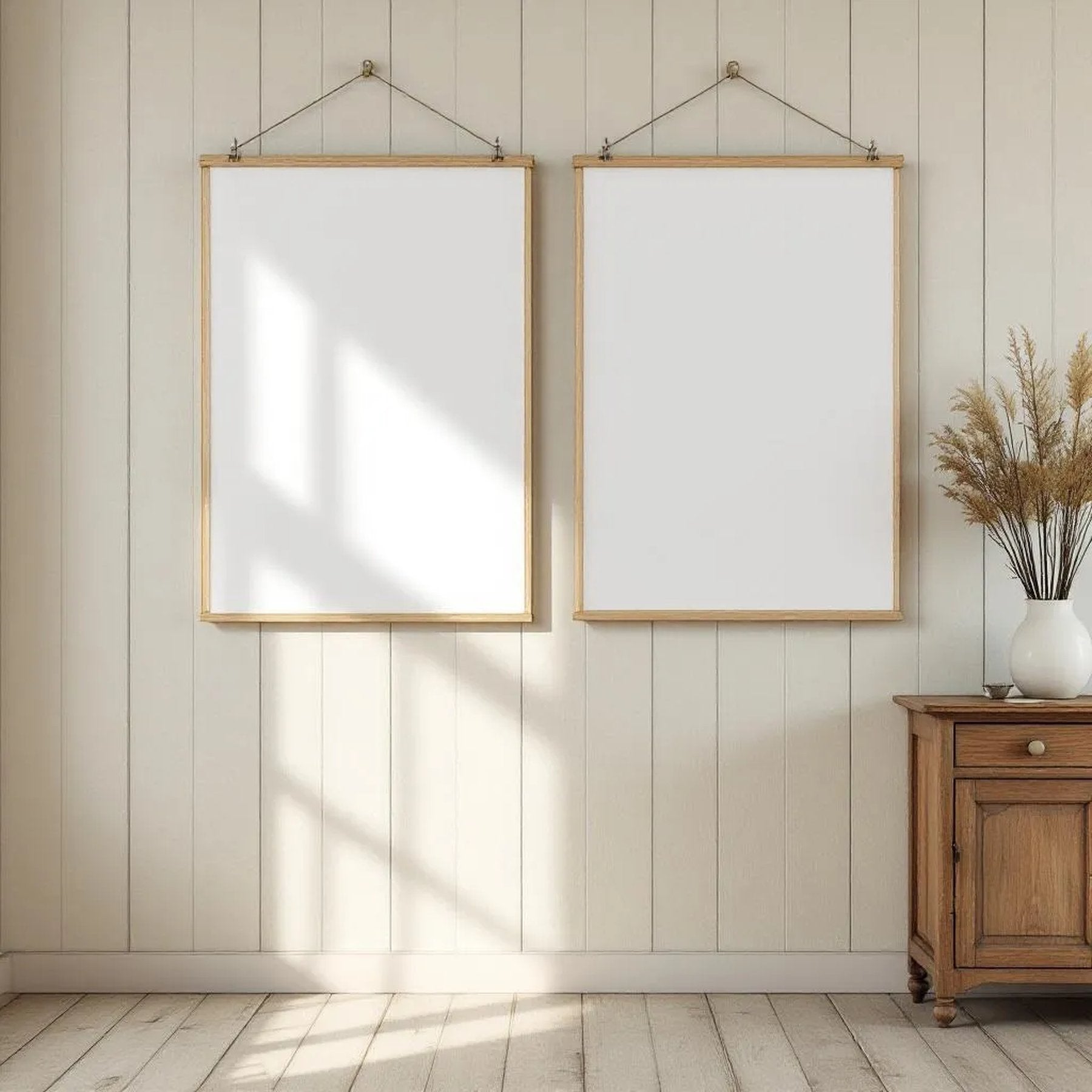 Farmhouse Styled Room Mockup — Plain Square Frame Portrait 2:3 — Perspective View — #03338 | MockupBulk