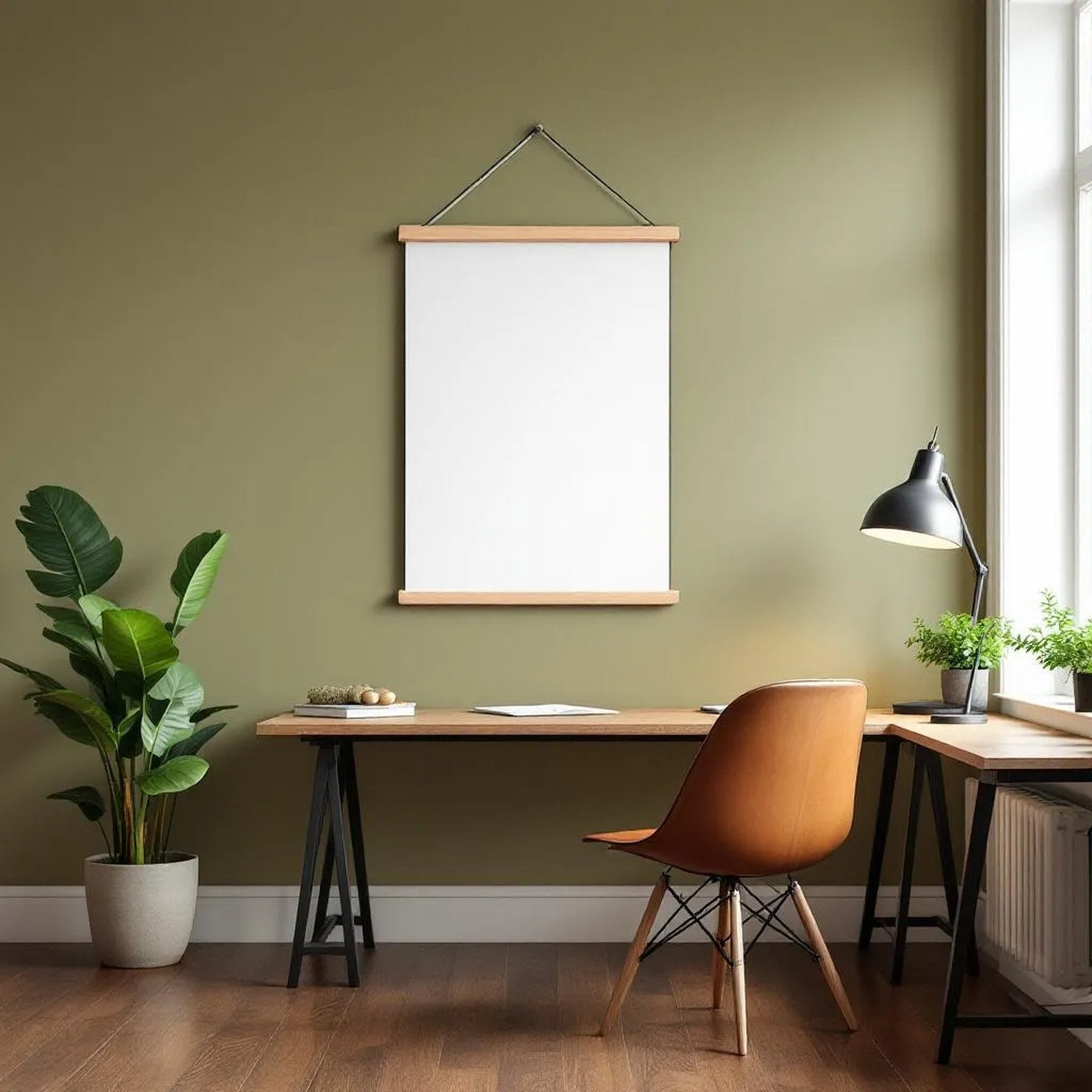 Home Office Wall Art Mockup — Plain Square Frame Portrait 2:3 — Perspective View — #03274 | MockupBulk