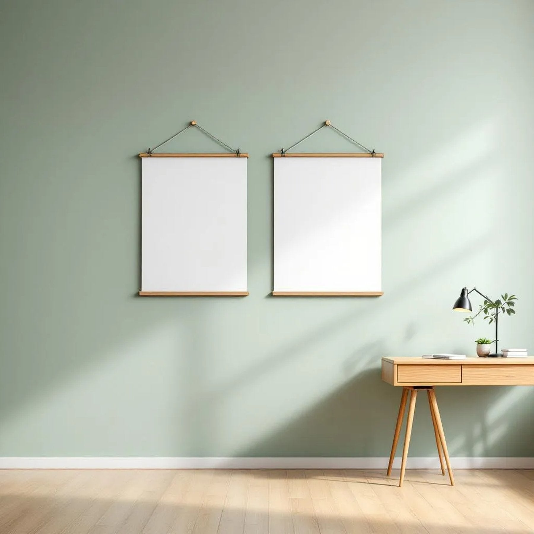 Home Office Editorial Room Mockup — Plain Square Frame Portrait 2:3 — Perspective View — #03278 | MockupBulk