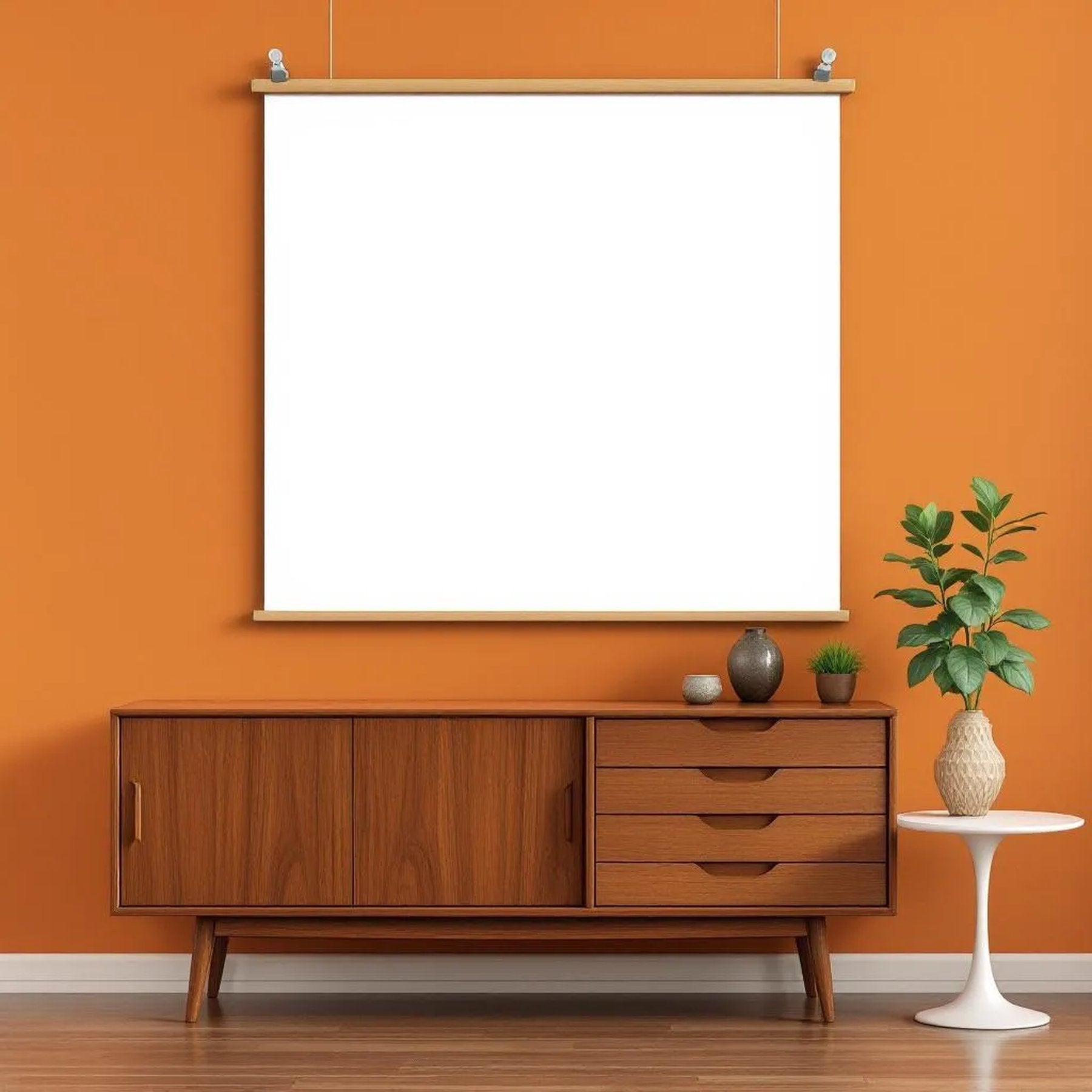 Mid-Century Modern Lifestyle Frame Mockup — Plain Square Frame Square 1:1 — Perspective View — #03396 | MockupBulk