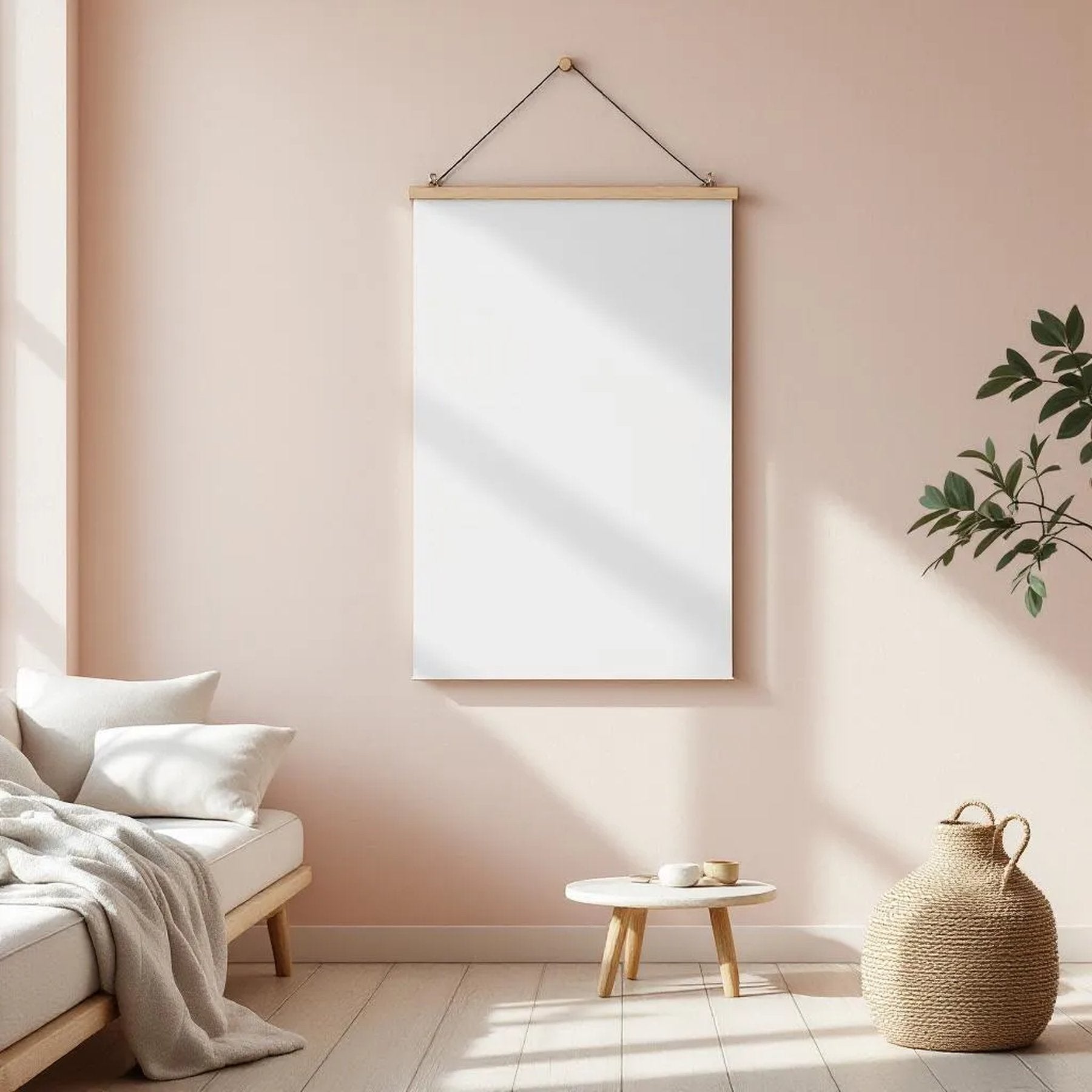 Minimalist White Premium Interior Mockup — Plain Square Frame Portrait 2:3 — Perspective View — #03354 | MockupBulk