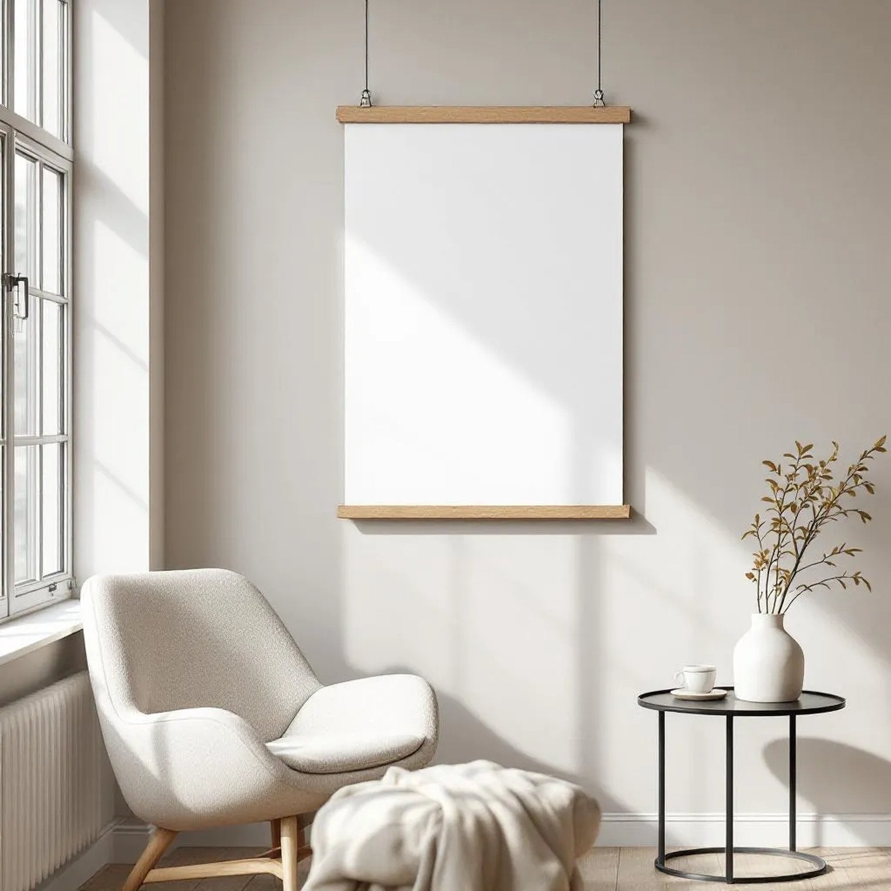 Minimalist White Styled Room Mockup — Plain Square Frame Portrait 2:3 — Perspective View — #03356 | MockupBulk