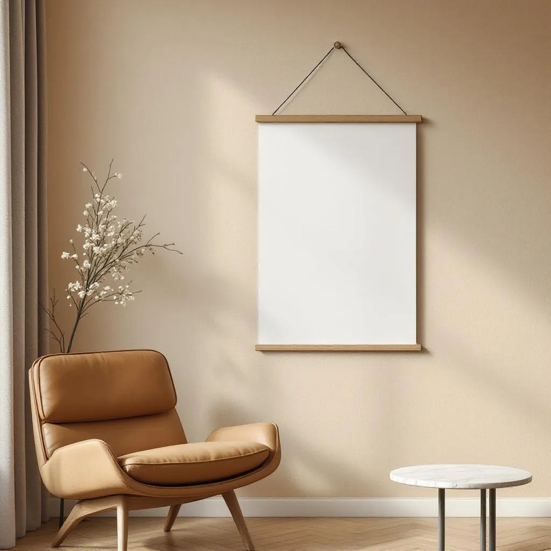 Scandinavian Editorial Room Mockup — Plain Square Frame Landscape 3:4 — Perspective View — #03255 | MockupBulk