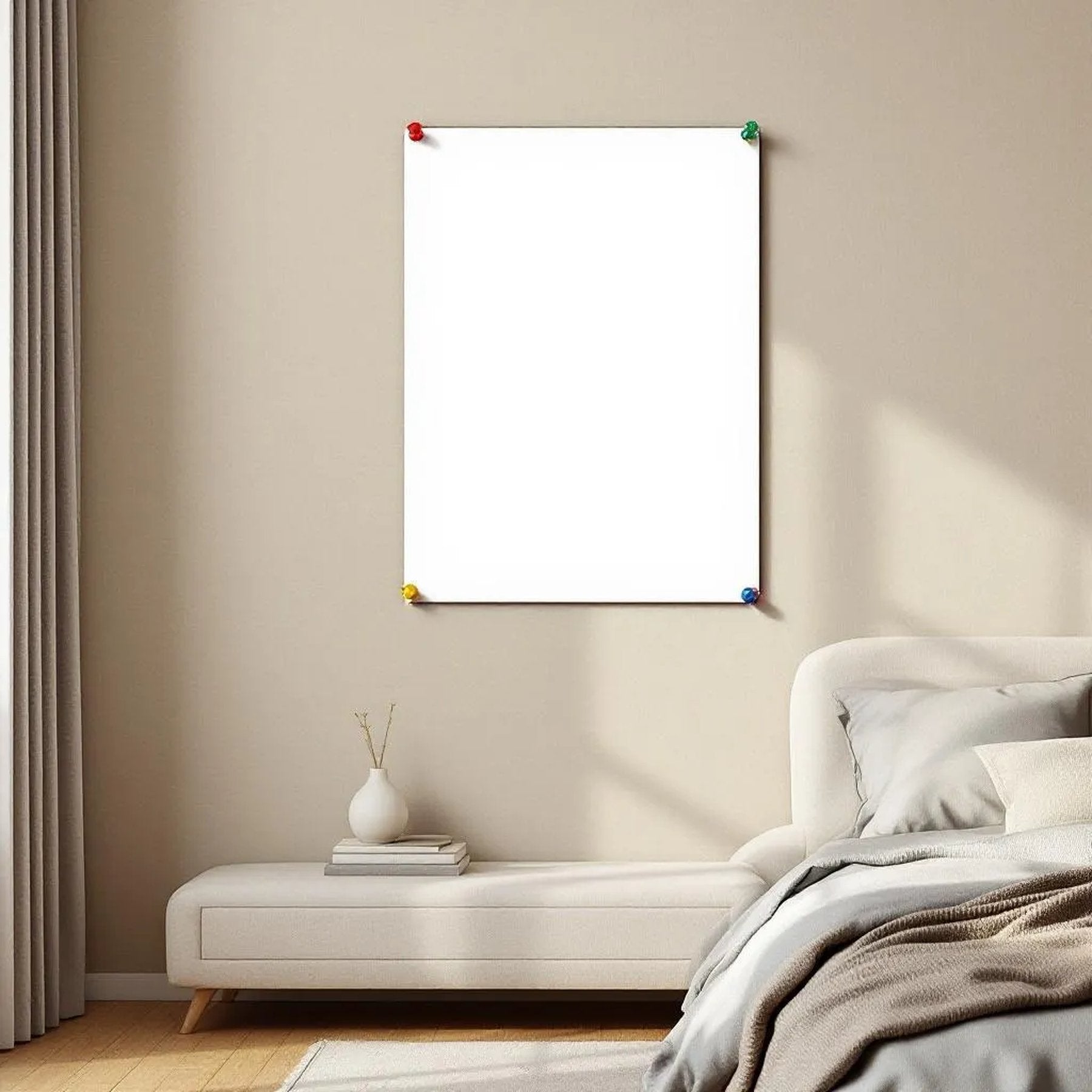 White Bedroom Professional Frame Mockup — Plain Square Frame Portrait 2:3 — Perspective View — #03290 | MockupBulk