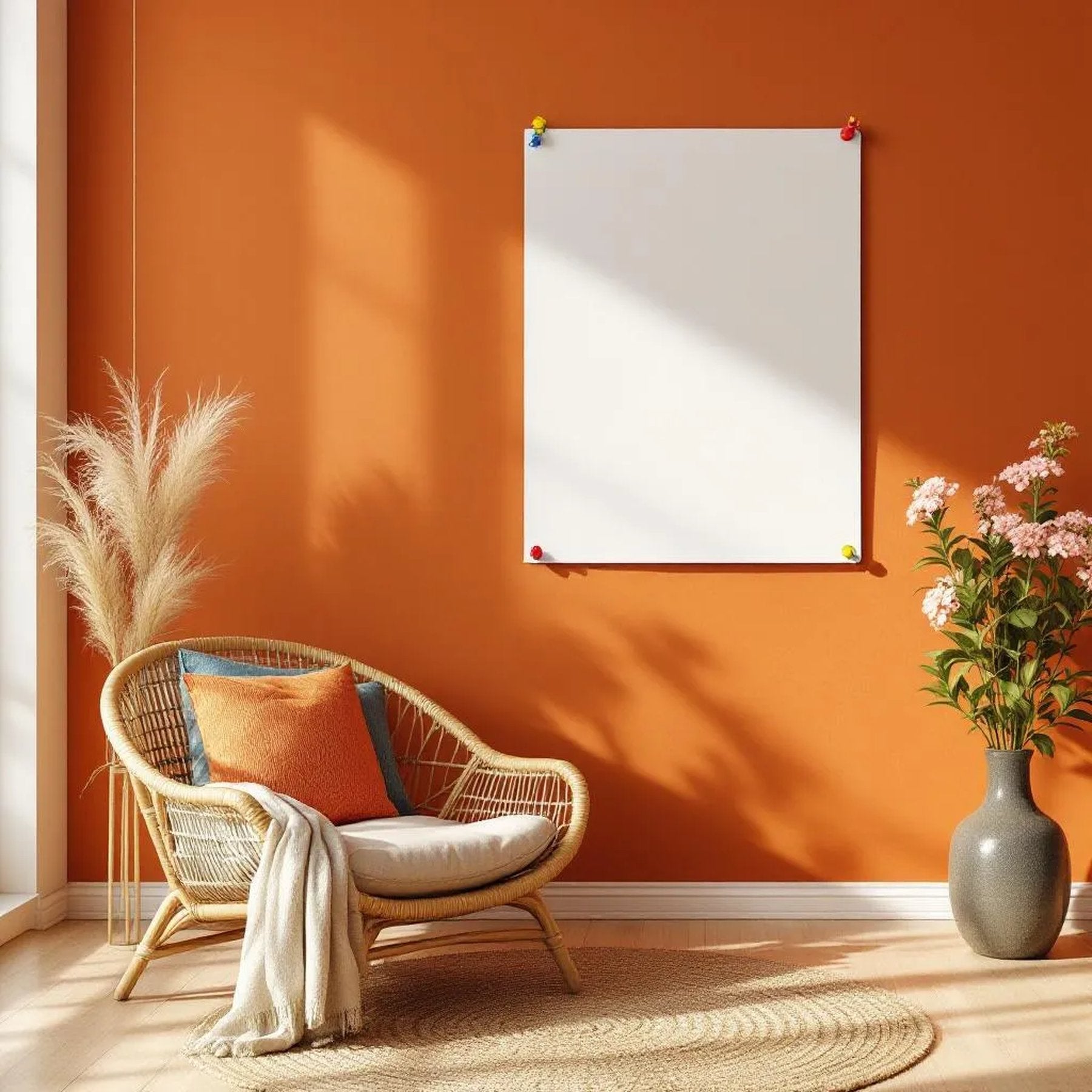 Boho Living Room Styled Room Mockup — Plain Square Frame Square 1:1 — Perspective View — #03310 | MockupBulk