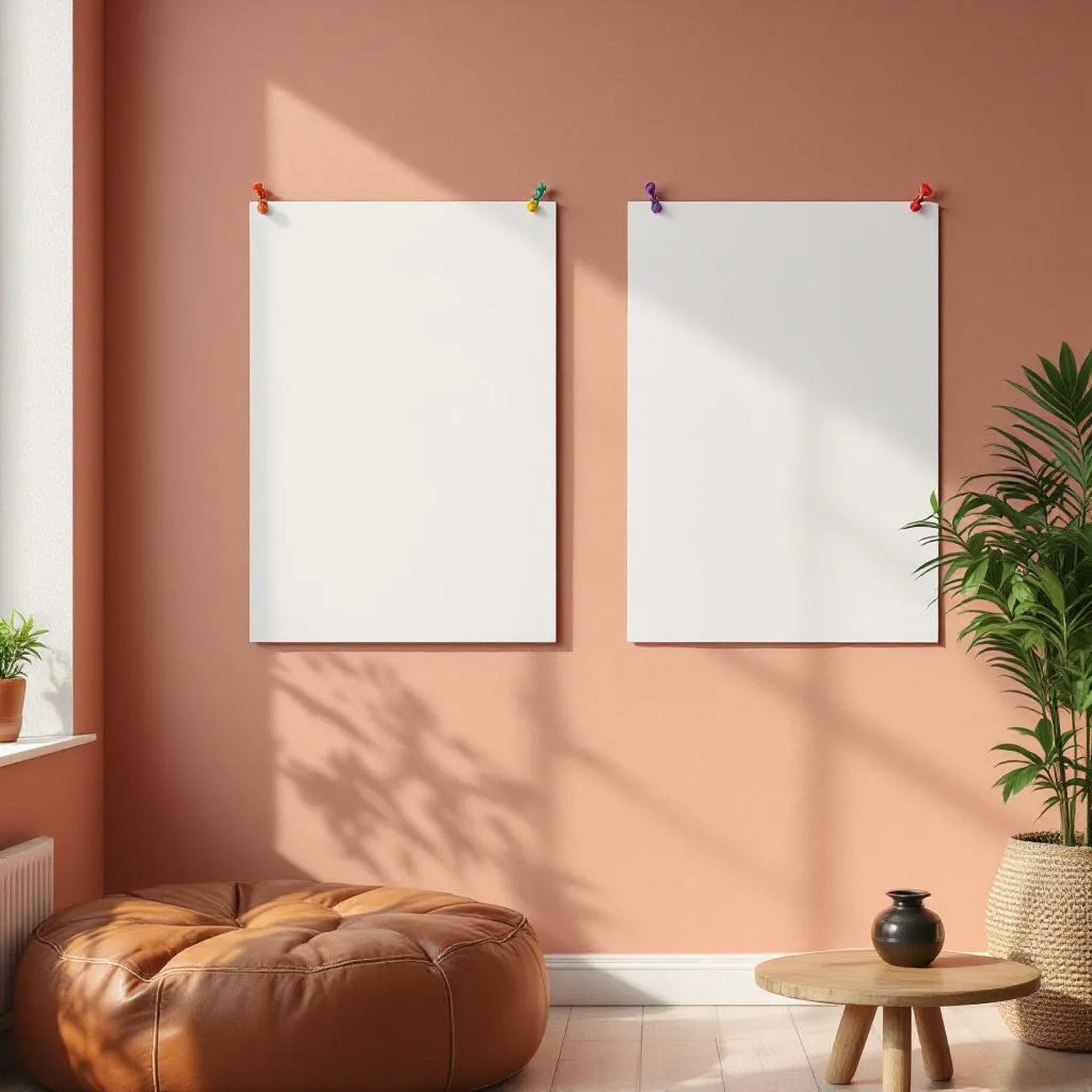 Boho Living Room Editorial Room Mockup — Plain Square Frame Portrait 2:3 — Perspective View — #03312 | MockupBulk