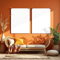 Boho Living Room Styled Room Mockup — Plain Square Frame Portrait 2:3 — Perspective View — #03313 | MockupBulk