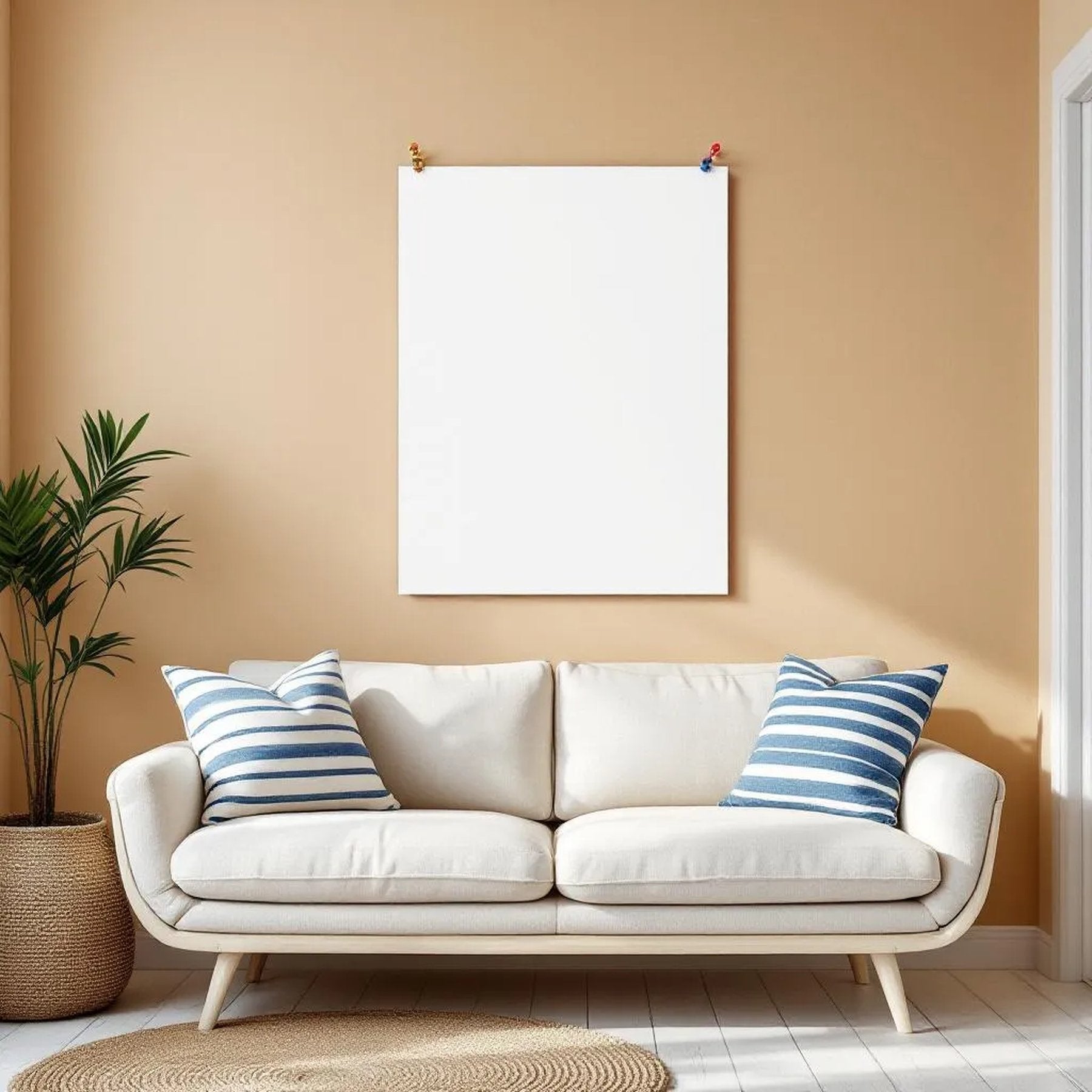 Coastal Editorial Room Mockup — Plain Square Frame Portrait 2:3 — Perspective View — #03369 | MockupBulk