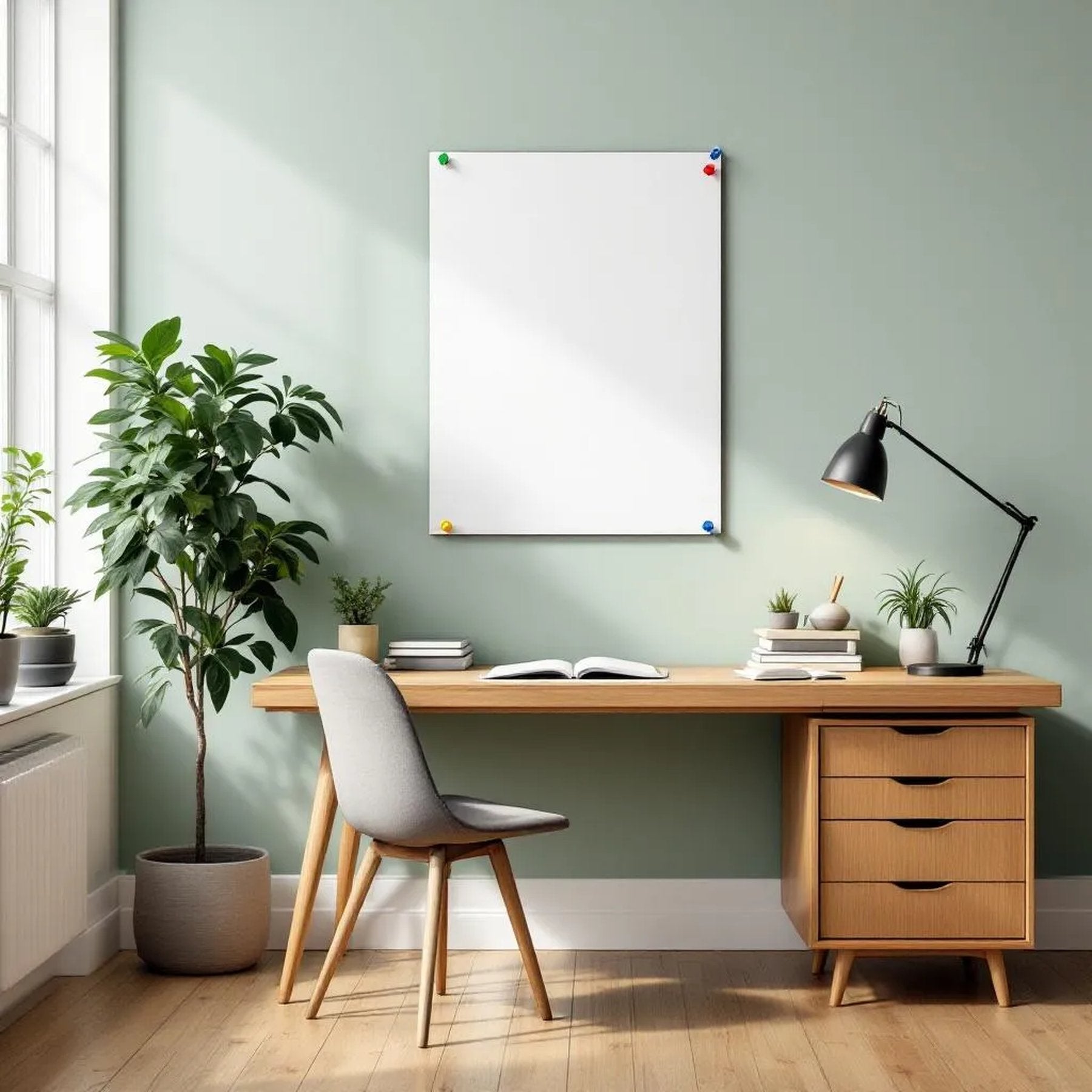 Home Office Lifestyle Frame Mockup — Plain Square Frame Portrait 2:3 — Perspective View — #03269 | MockupBulk