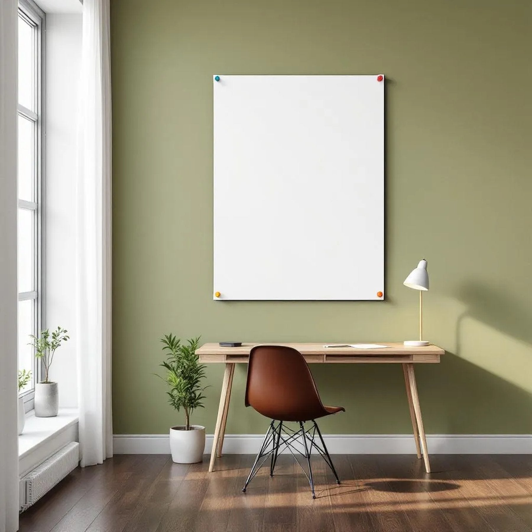 Home Office Room Scene Mockup — Plain Square Frame Landscape 3:4 — Perspective View — #03271 | MockupBulk