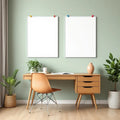 Home Office Wall Art Mockup — Plain Square Frame Portrait 2:3 — Perspective View — #03272 | MockupBulk