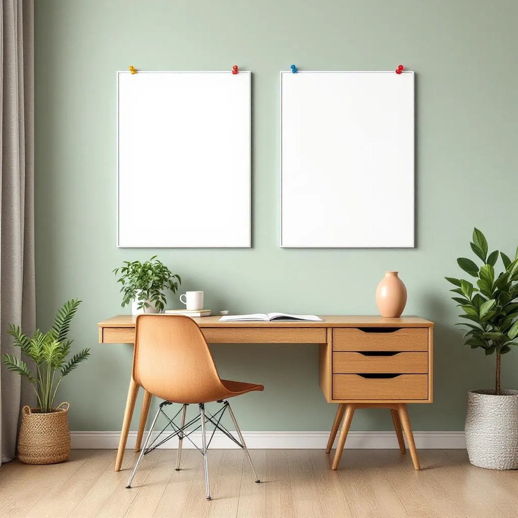 Home Office Wall Art Mockup — Plain Square Frame Portrait 2:3 — Perspective View — #03272 | MockupBulk