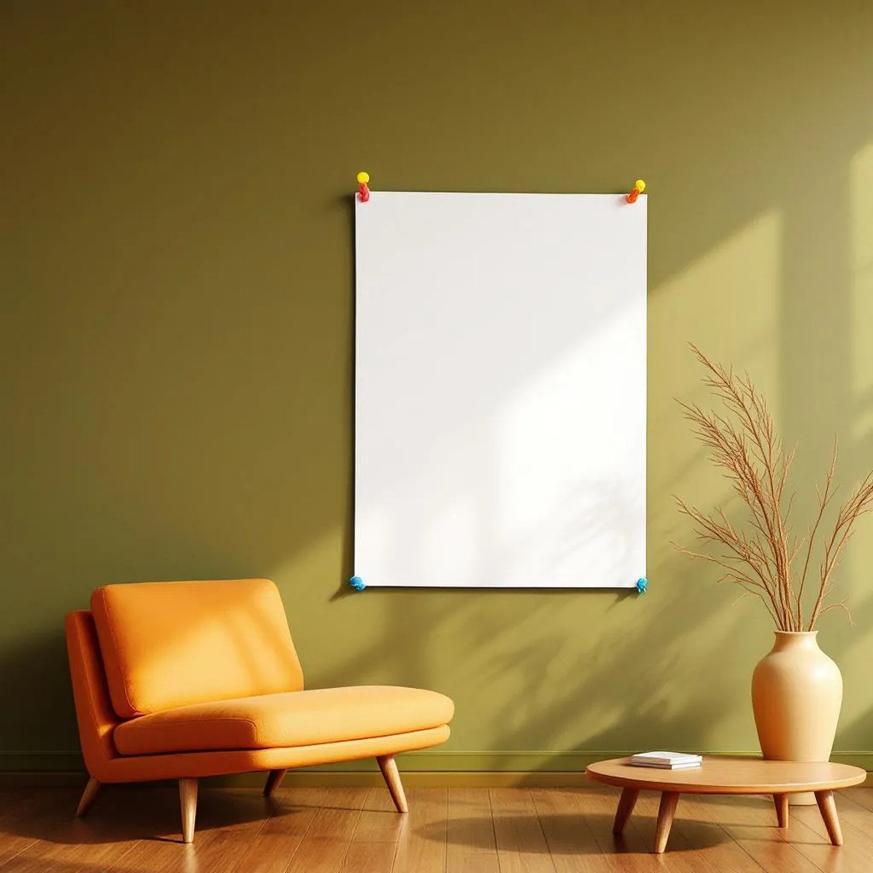 Mid-Century Modern Premium Interior Mockup — Plain Square Frame Landscape 3:4 — Perspective View — #03389 | MockupBulk