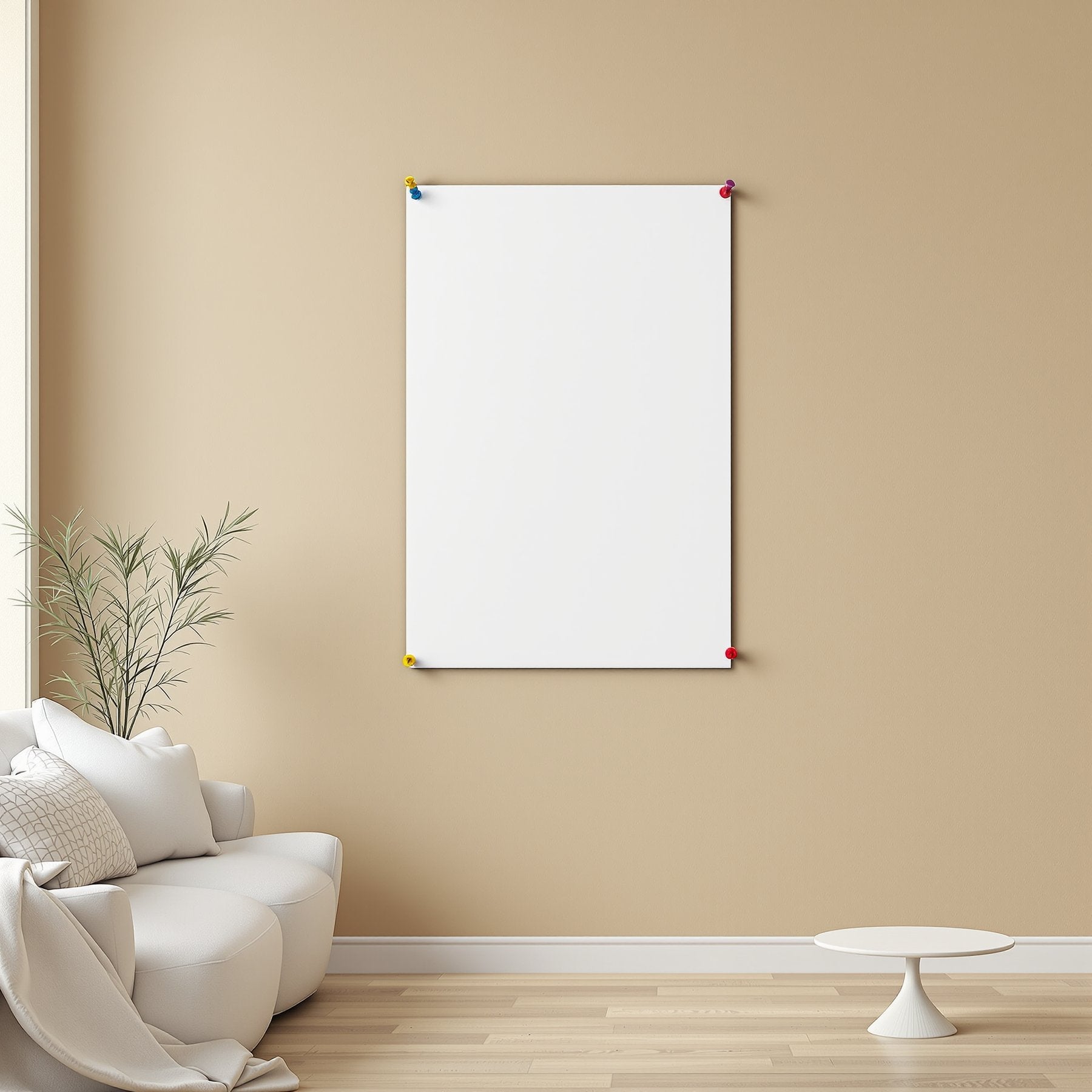Minimalist White A3 Pinned Poster Mockup, Blank Template #00388 | A3 JPG Instant Download | Commercial Licence | bulkmockup Shop | MockupBulk
