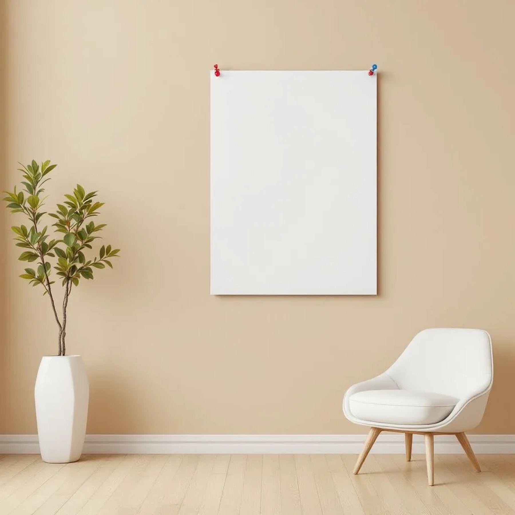 Minimalist White Room Scene Mockup — Plain Square Frame Portrait 2:3 — Perspective View — #03349 | MockupBulk