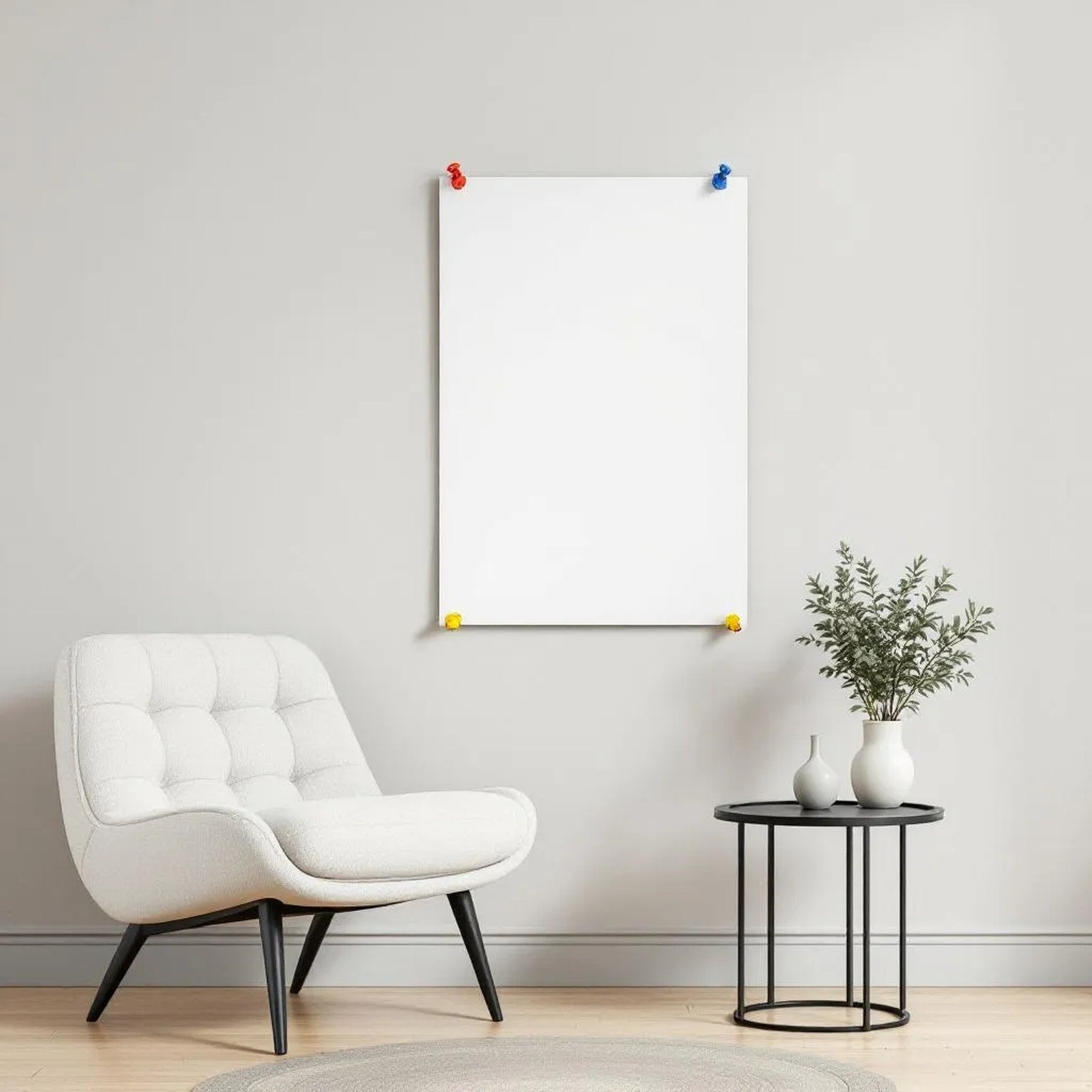 Minimalist White Editorial Room Mockup — Plain Square Frame Portrait 2:3 — Perspective View — #03350 | MockupBulk