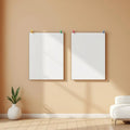 Minimalist White Interior Frame Mockup — Plain Square Frame Portrait 2:3 — Perspective View — #03352 | MockupBulk