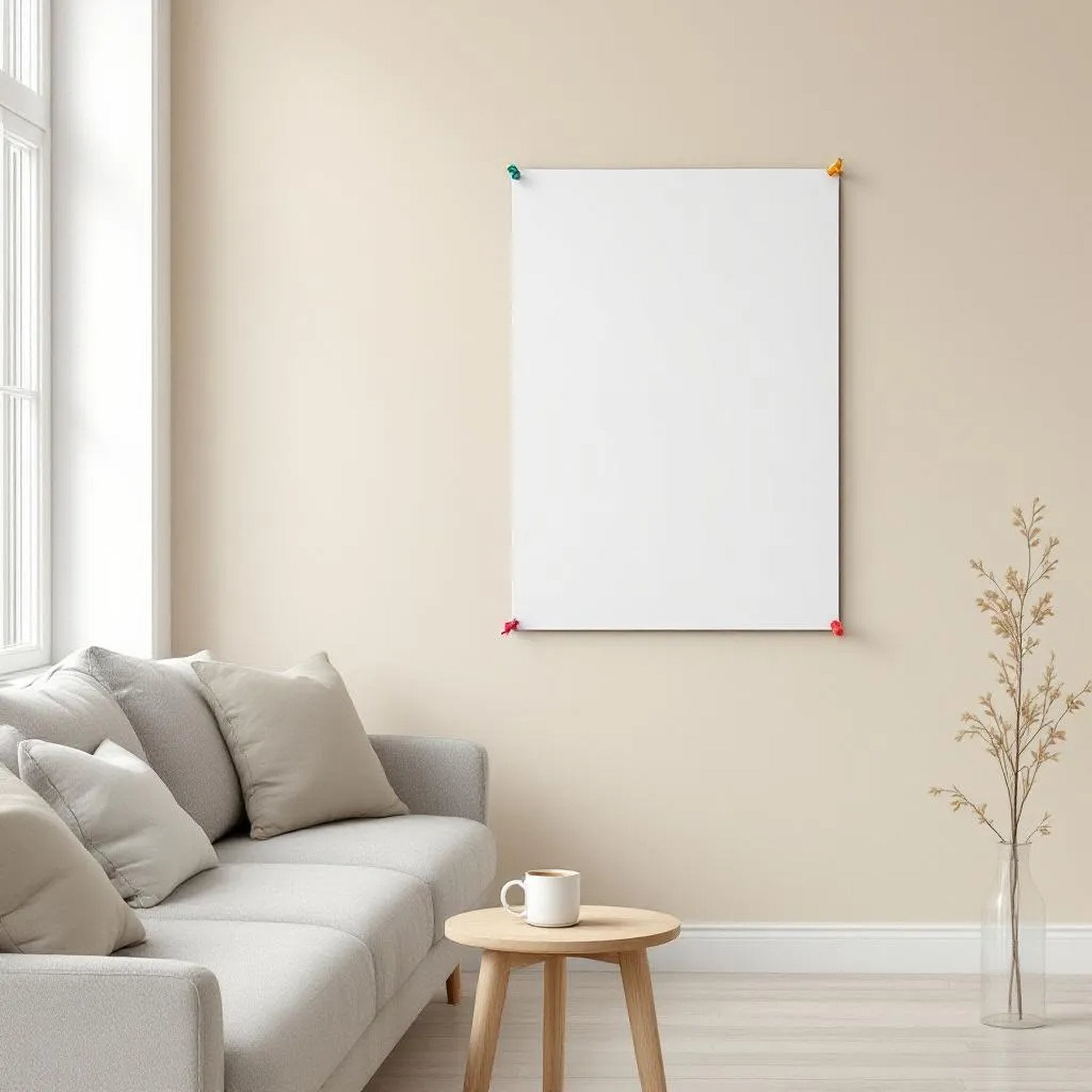 Scandinavian Wall Art Mockup — Plain Square Frame Landscape 3:4 — Perspective View — #03250 | MockupBulk