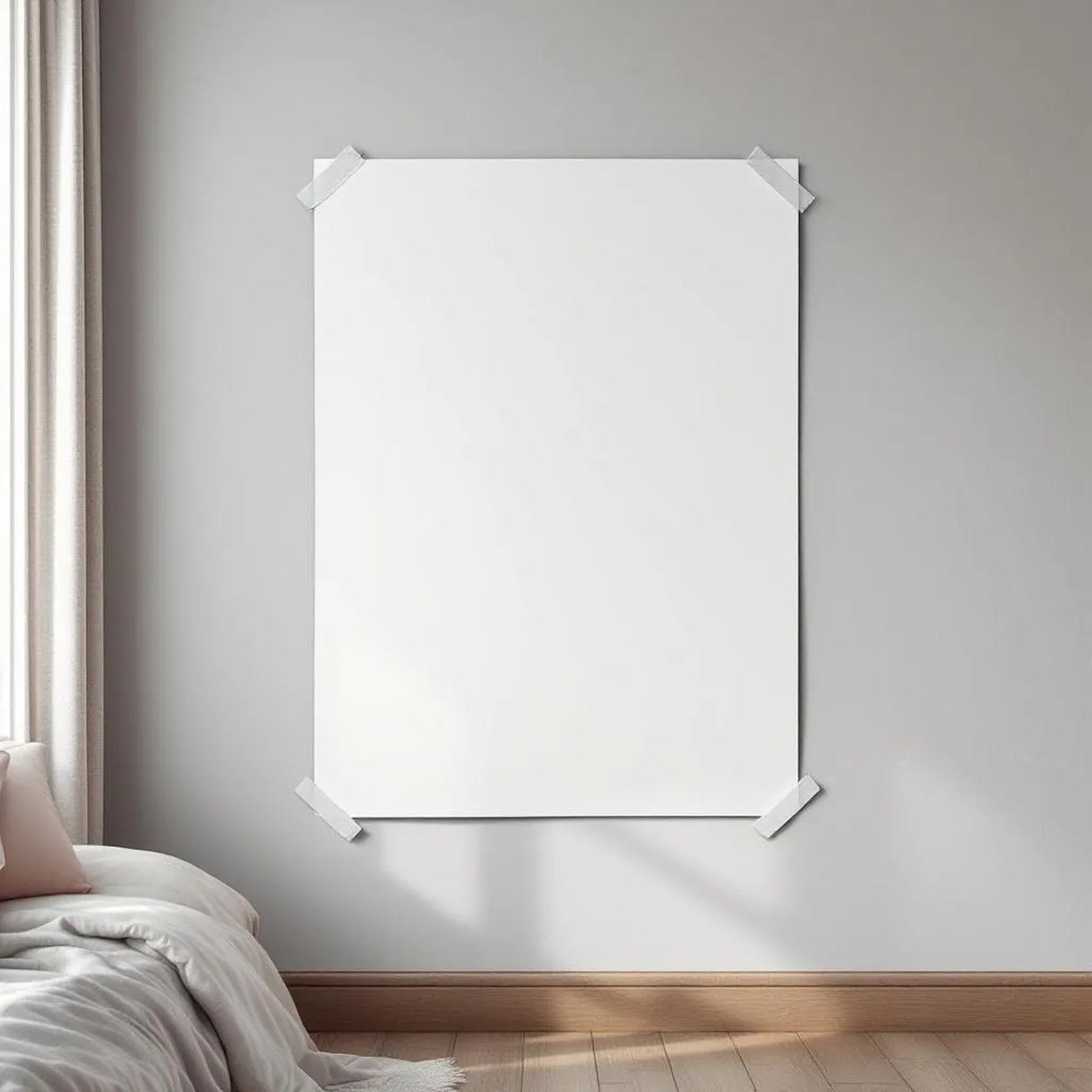 White Bedroom Styled Room Mockup — Plain Square Frame Portrait 2:3 — Perspective View — #03279 | MockupBulk