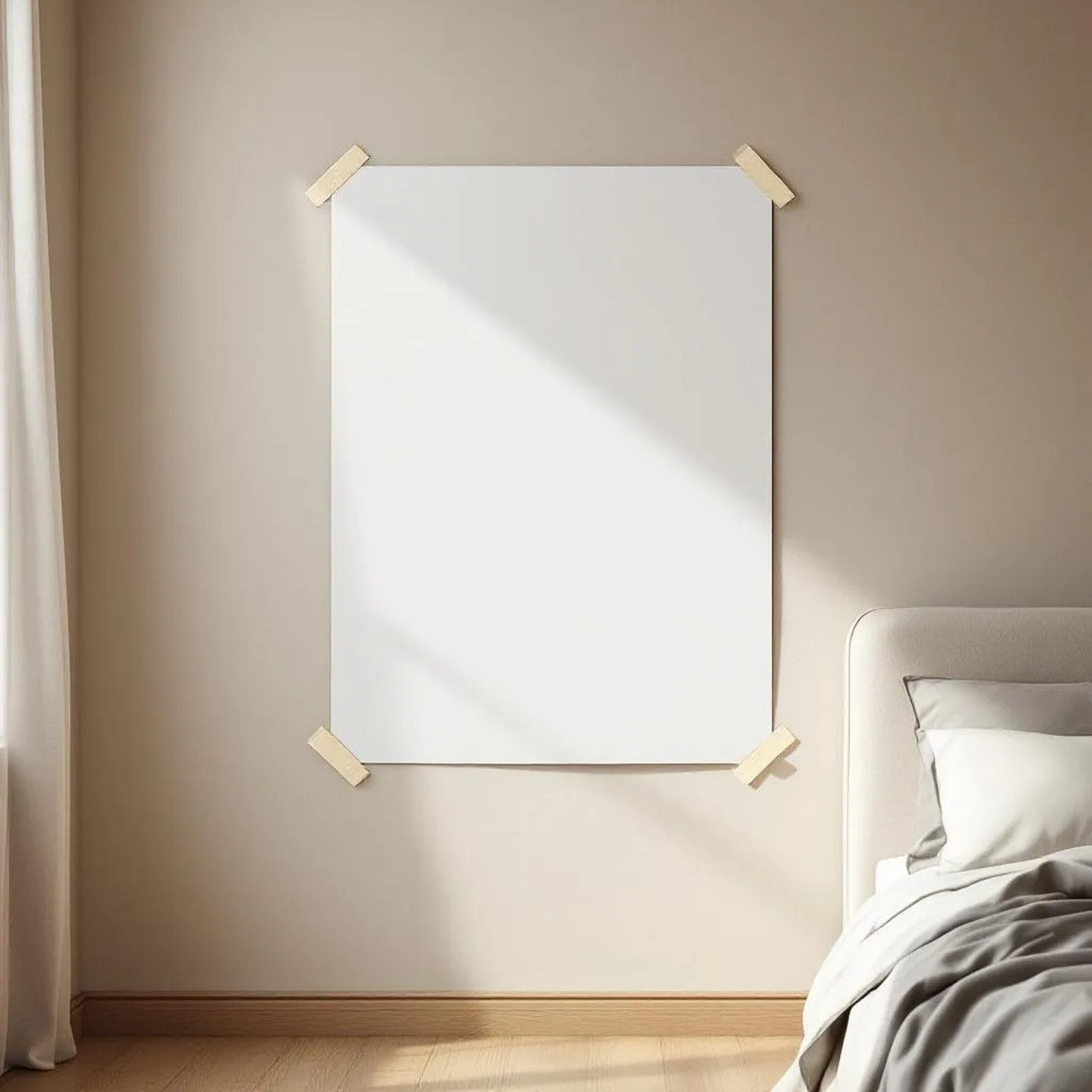 White Bedroom Styled Room Mockup — Plain Square Frame Portrait 4:5 — Perspective View — #03281 | MockupBulk