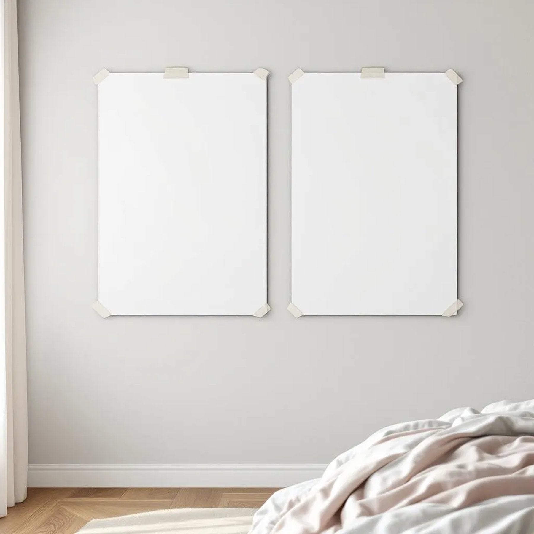 White Bedroom High-Res Frame Mockup — Plain Square Frame Portrait 2:3 — Perspective View — #03282 | MockupBulk