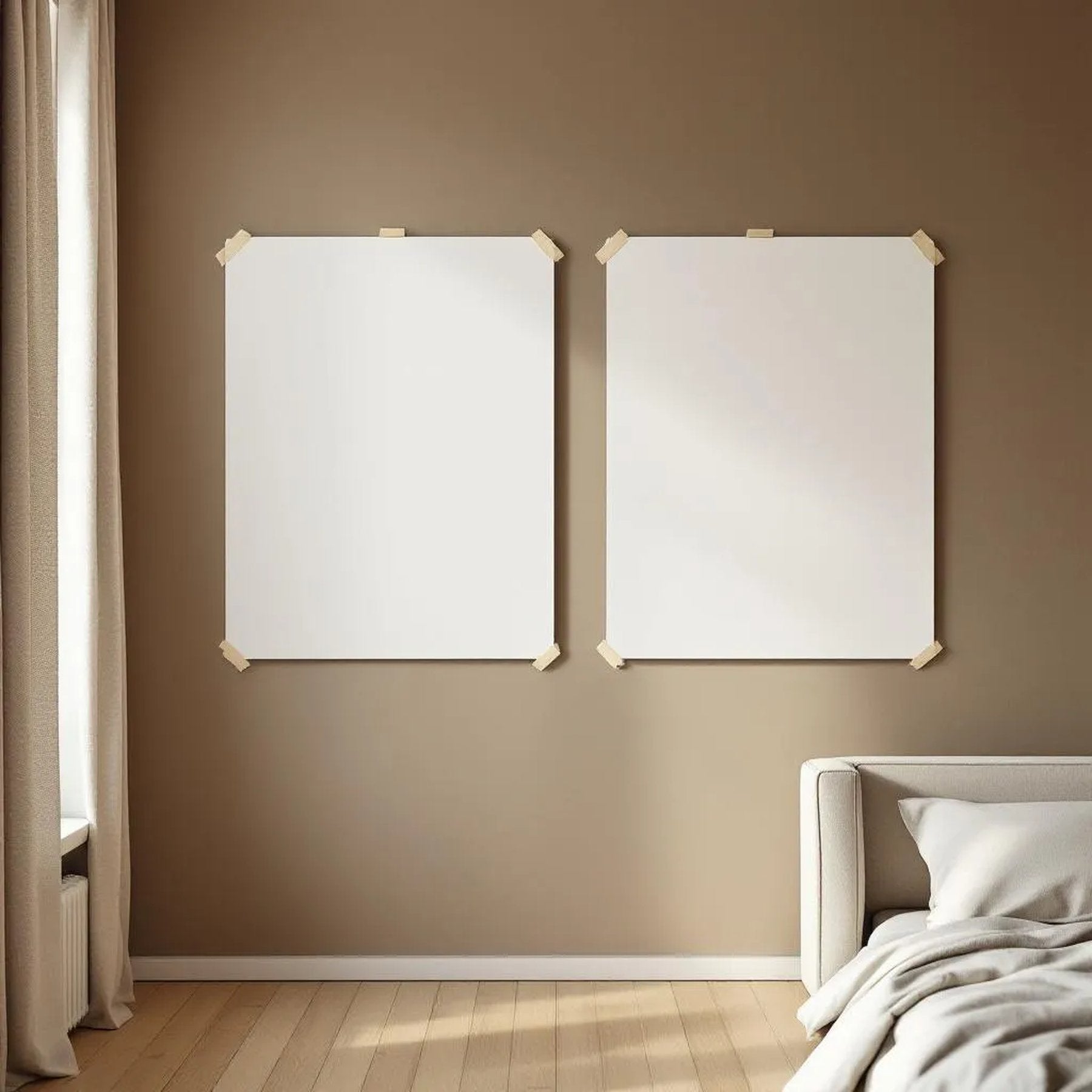White Bedroom Wall Art Mockup — Plain Square Frame Portrait 2:3 — Perspective View — #03283 | MockupBulk
