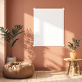 Boho Living Room A3 Taped Poster Mockup | Blank Template #00378 | A3 Mockup Template | High-Res JPG Download | bulkmockup | MockupBulk