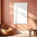 Boho Living Room Room Scene Mockup — Plain Square Frame Portrait 2:3 — Perspective View — #03300 | MockupBulk