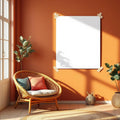 Boho Living Room Premium Interior Mockup — Plain Square Frame Portrait 4:5 — Perspective View — #03301 | MockupBulk