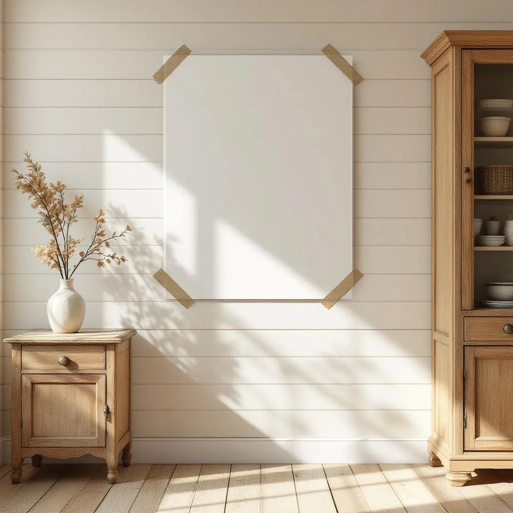 Farmhouse Interior Frame Mockup — Plain Square Frame Portrait 4:5 — Perspective View — #03320 | MockupBulk