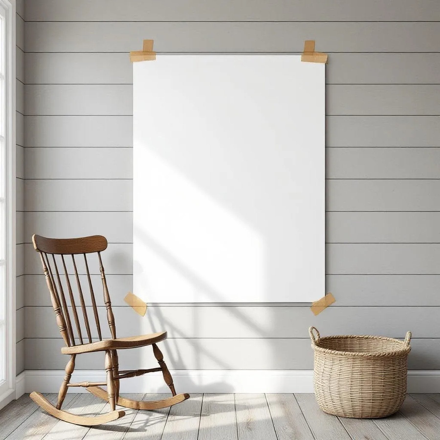 Farmhouse Styled Room Mockup — Plain Square Frame Portrait 2:3 — Perspective View — #03321 | MockupBulk