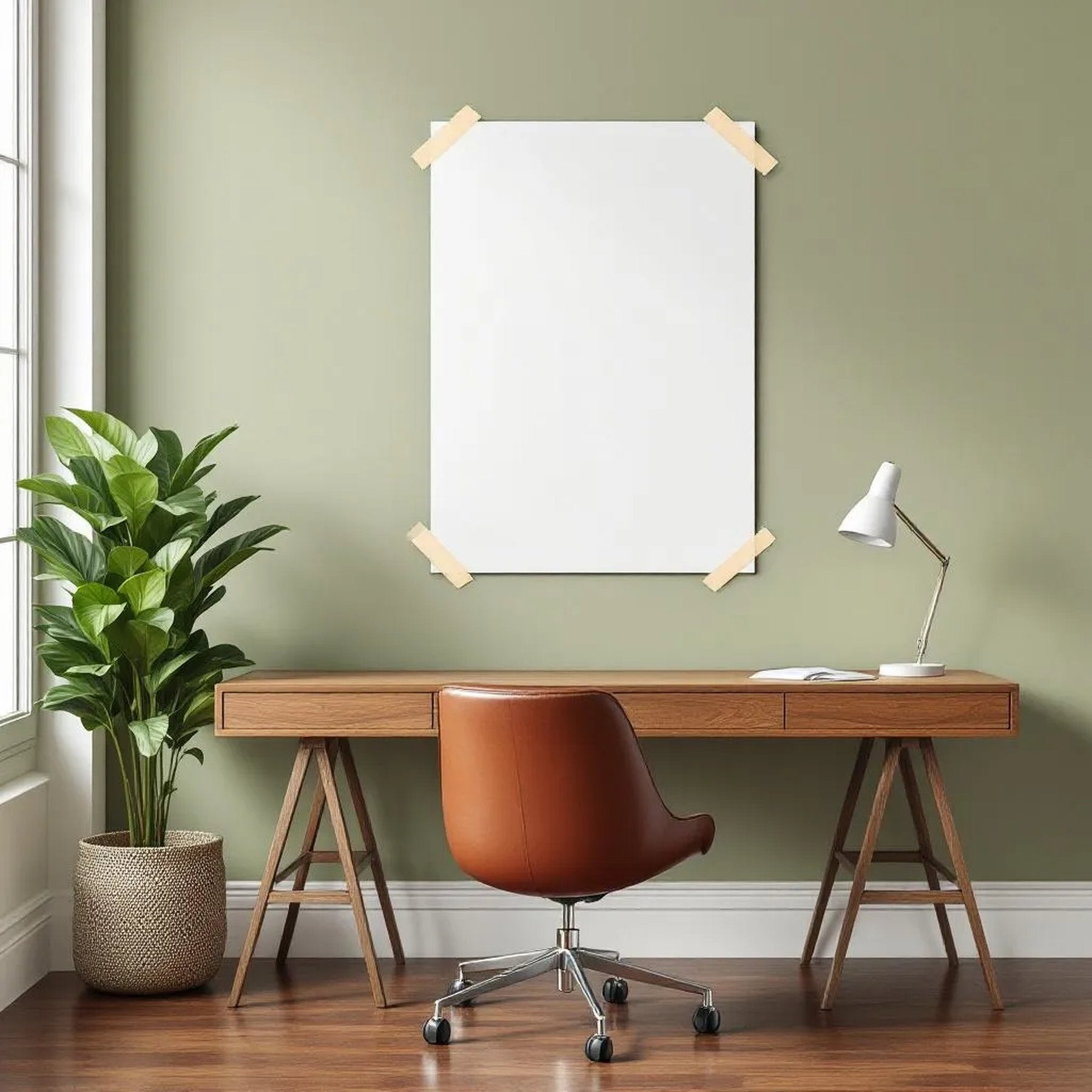 Home Office Premium Interior Mockup — Plain Square Frame Portrait 5:7 — Perspective View — #03259 | MockupBulk