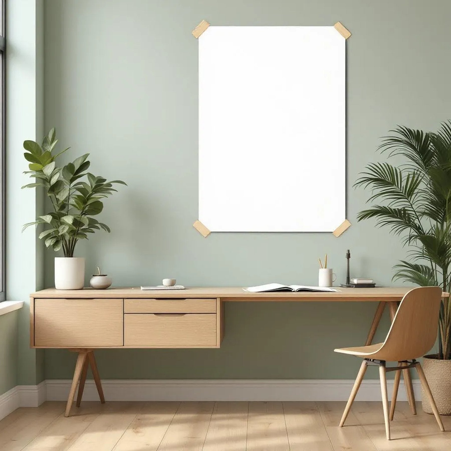Home Office Editorial Room Mockup — Plain Square Frame Portrait 2:3 — Perspective View — #03260 | MockupBulk