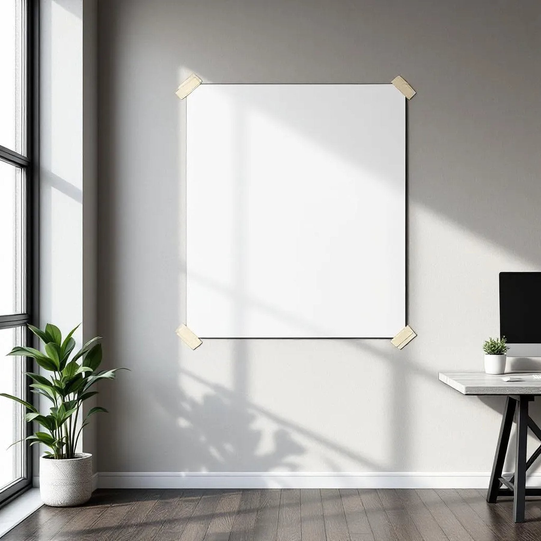 Home Office Wall Art Mockup — Plain Square Frame Portrait 2:3 — Perspective View — #03261 | MockupBulk