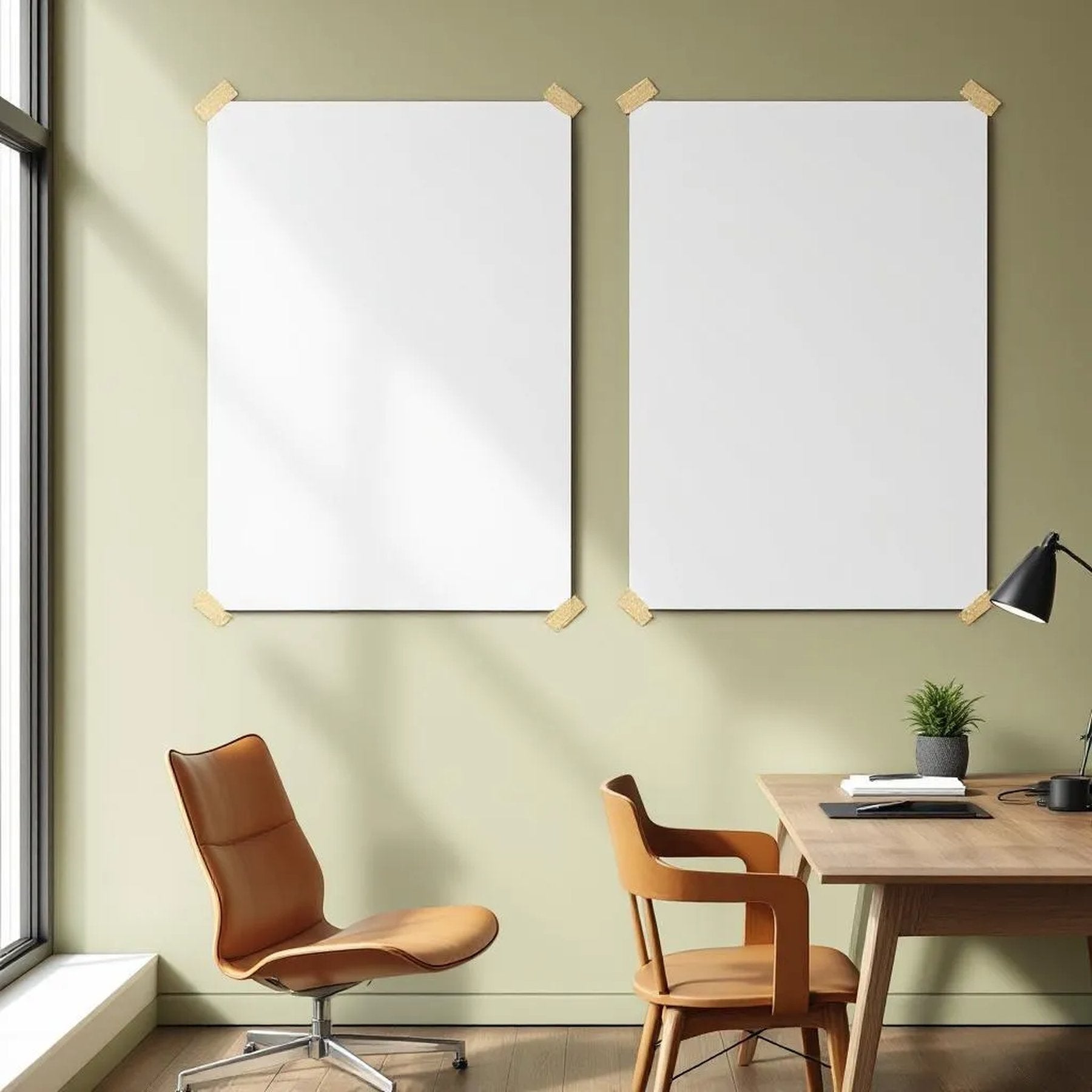 Home Office Room Scene Mockup — Plain Square Frame Portrait 2:3 — Perspective View — #03262 | MockupBulk
